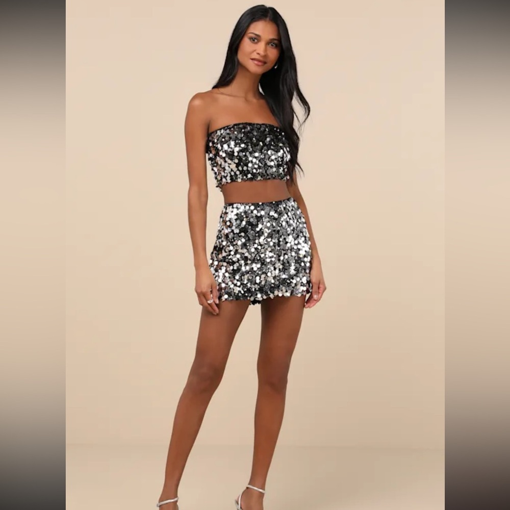 Lulu's Black and Silver Sequin Two-Piece Set Medium
